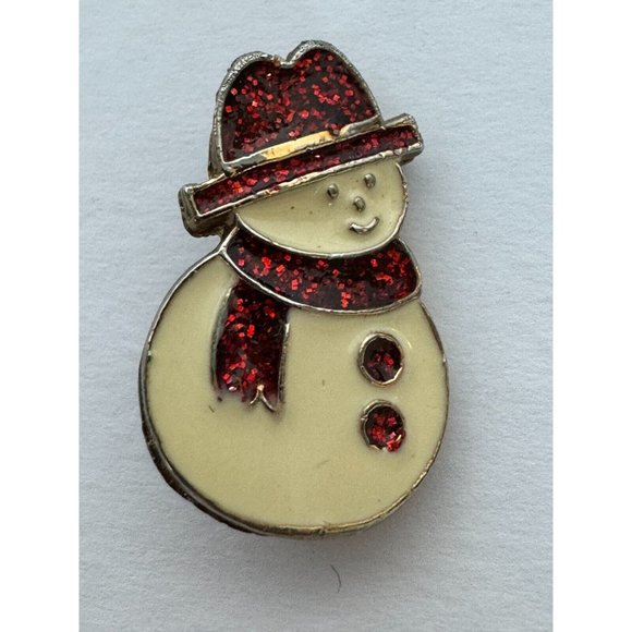 Christmas Snowman Earrings and Brooch Pin Set Red Sparkle Glitter Scarf Holidays - Picture 4 of 12